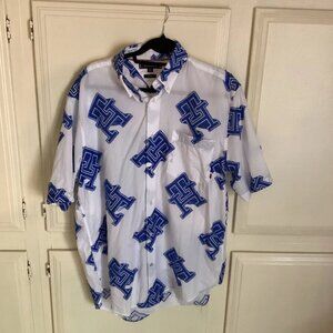 Tommy Hilfiger Button Up Monogram Pattern Archive Fit White & Blue Men's Large